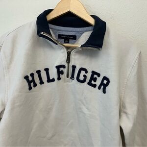 Tommy Hilfiger Women Large Cream and navy 3/4 zip sweatshirt